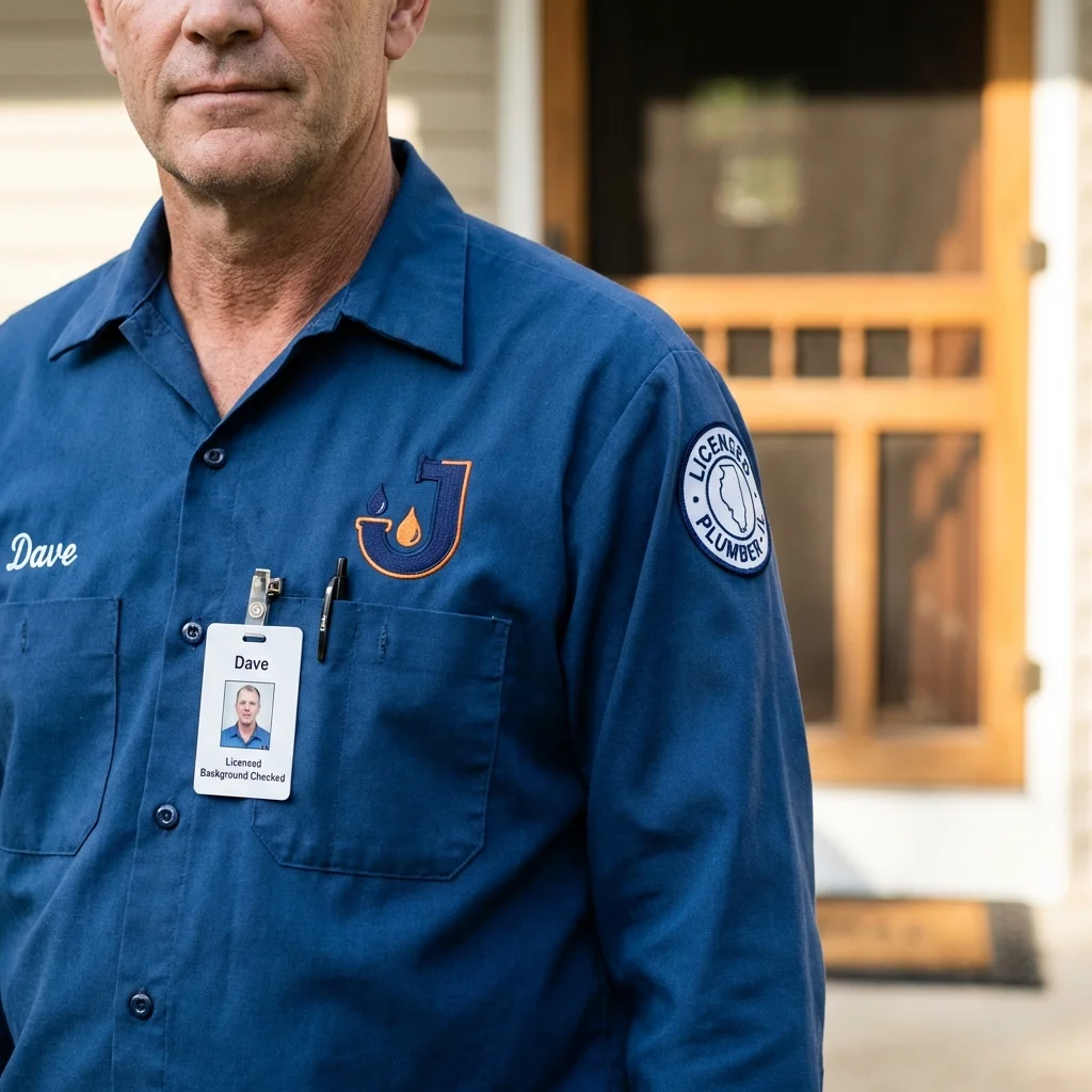 Licensed plumber showing ID badge in Rehoboth Beach, DE