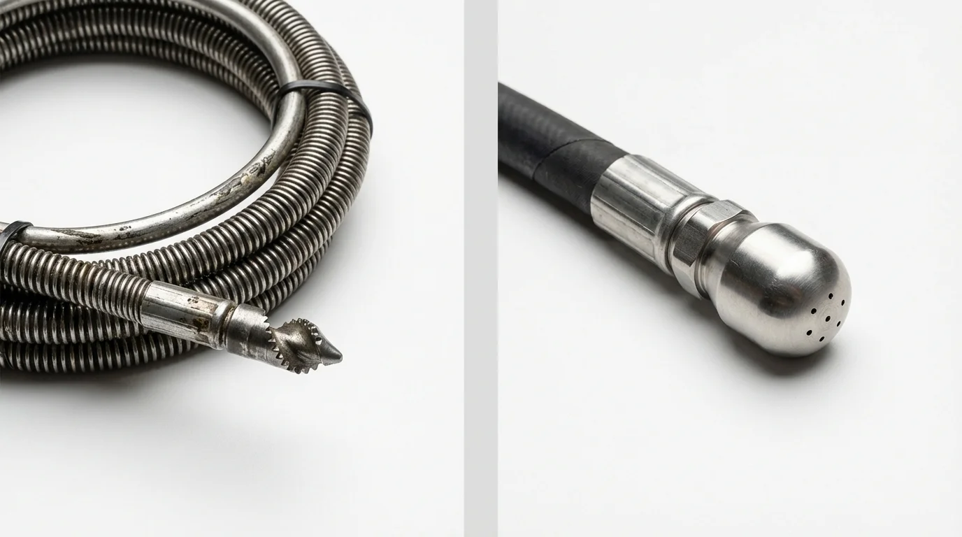 Drain snake cable and hydro jetting nozzle used for drain cleaning in Rehoboth Beach, DE