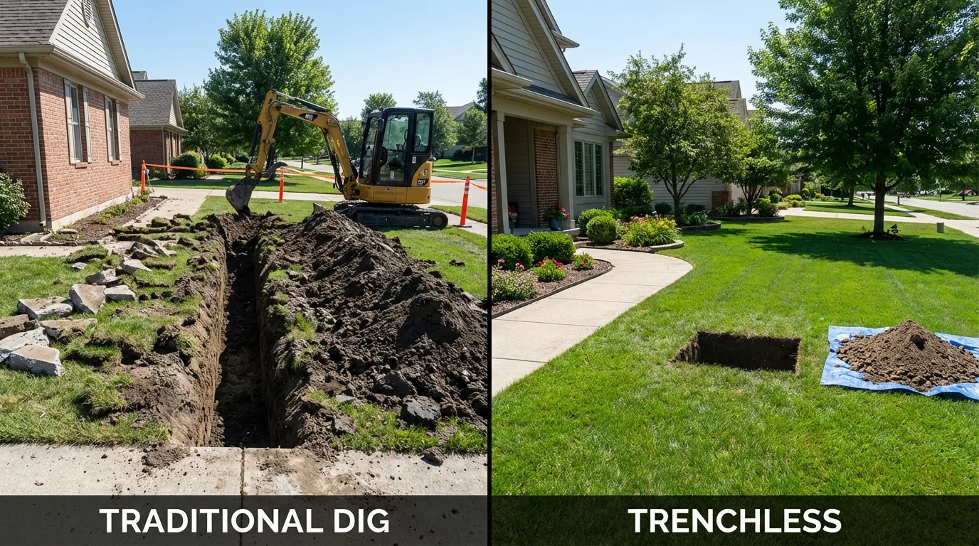 Trenchless sewer repair with minimal yard damage versus traditional excavation in Rehoboth Beach, DE